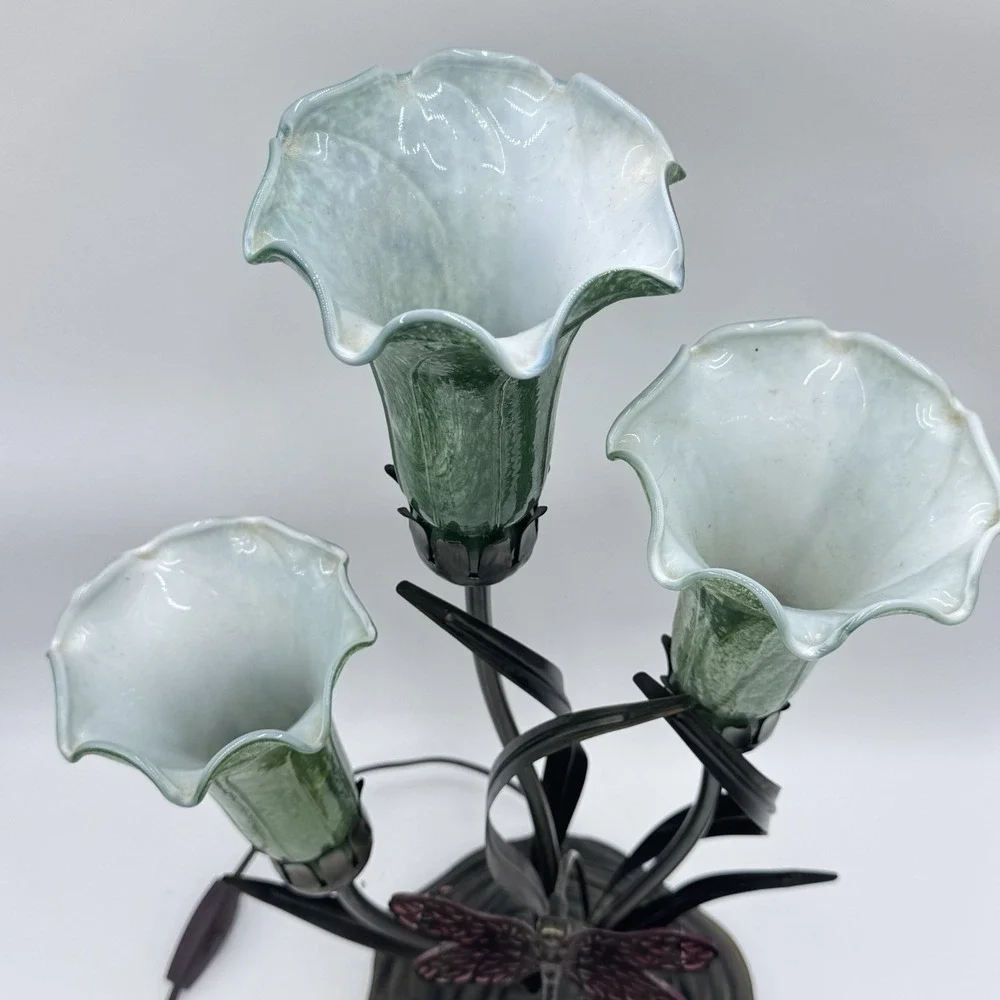 VTG Dale Tiffany Luminarie Tulip Lamp Dragonfly Connoisseur Collection 3 Shade